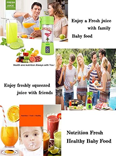 Portable Juicer with Travel Sport Bottle Electric Fruit Blender Cup 6 Blades Baby Food Maker USB Charger Cable Automatic Shaker Blender Mixer 13 Ounce