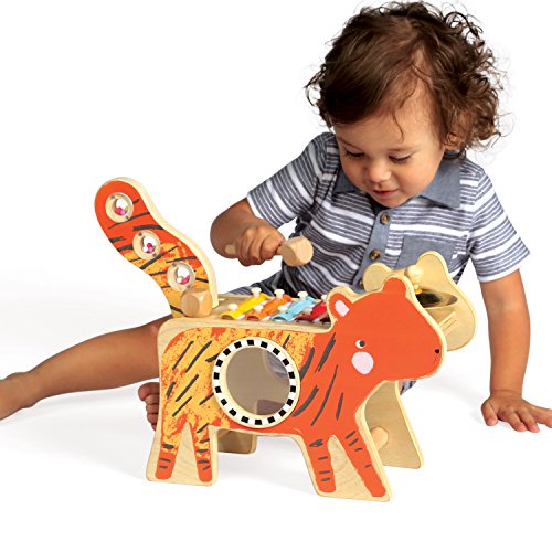 Manhattan Toy Musical Tiger Wooden Instrument for Toddlers with Xylophone, Drumsticks, Cymbal and Maraca