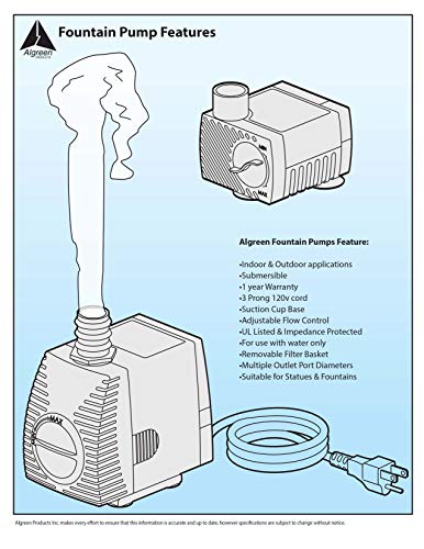 Algreen Products 130Gph Statuary Fountain Pump for Water Features