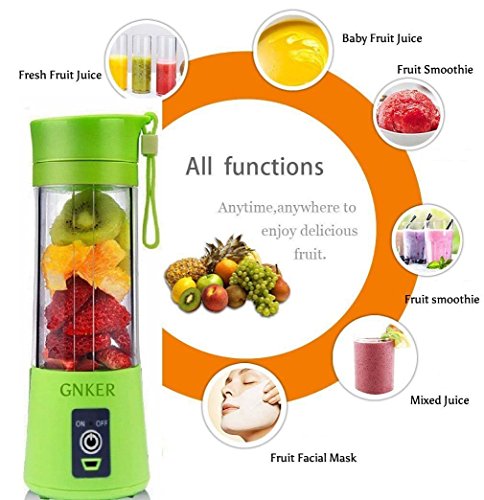 Portable Juicer with Travel Sport Bottle Electric Fruit Blender Cup 6 Blades Baby Food Maker USB Charger Cable Automatic Shaker Blender Mixer 13 Ounce