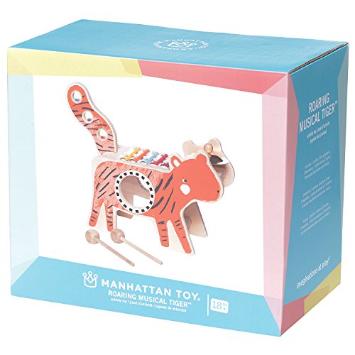 Manhattan Toy Musical Tiger Wooden Instrument for Toddlers with Xylophone, Drumsticks, Cymbal and Maraca