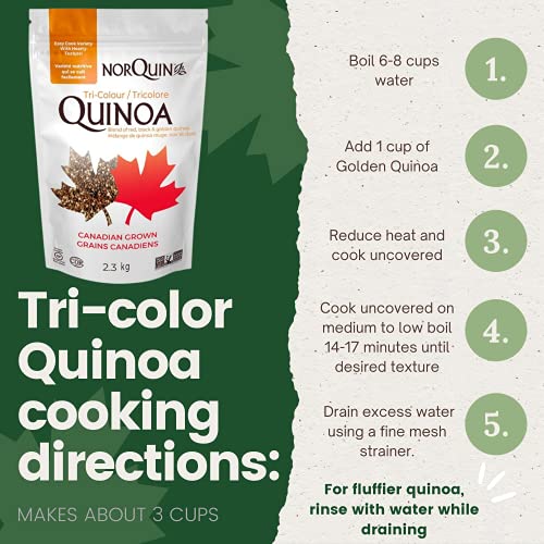 NorQuin Tri-Color Quinoa- Great Blend of Golden, Red & Black Quinoa (5lb) - Great for Food Storage, Restaurants & Wholesale - Perfect Rice & Grain Alternative - Kosher Certified, Gluten Free, Non-GMO