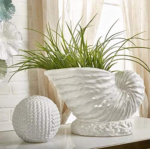 Unique Pot Planter. Funke 100% Ceramic Unique Pot Planter with Wide Opening Exterior Coating Weather Resistant White