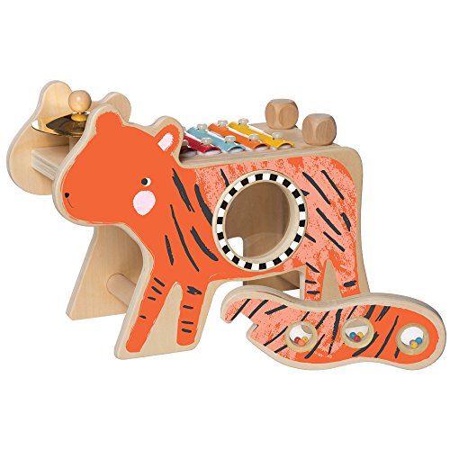 Manhattan Toy Musical Tiger Wooden Instrument for Toddlers with Xylophone, Drumsticks, Cymbal and Maraca