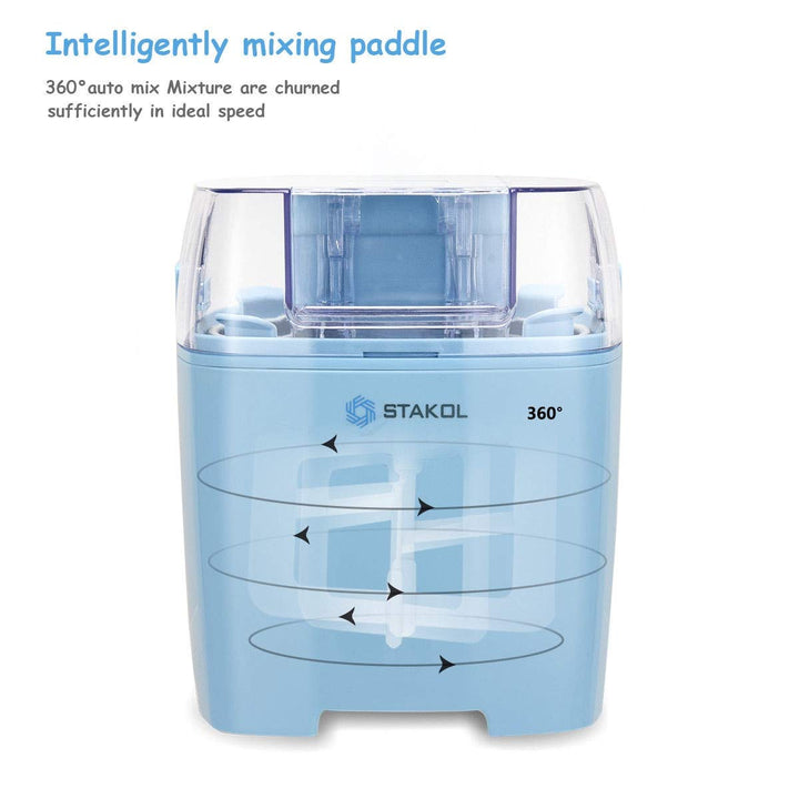 Blue Frozen Desserts Self-Starting Motor 1.6-Quart Bowl Large Chute Detachable Bowl Paddle See-Through Cover Compact Convenient Automatic Ice Cream Making Tool