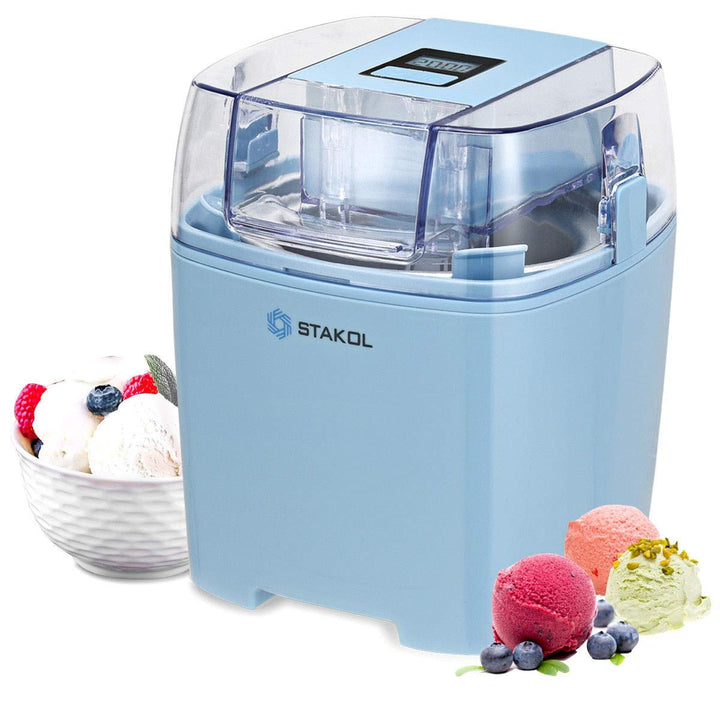 Blue Frozen Desserts Self-Starting Motor 1.6-Quart Bowl Large Chute Detachable Bowl Paddle See-Through Cover Compact Convenient Automatic Ice Cream Making Tool