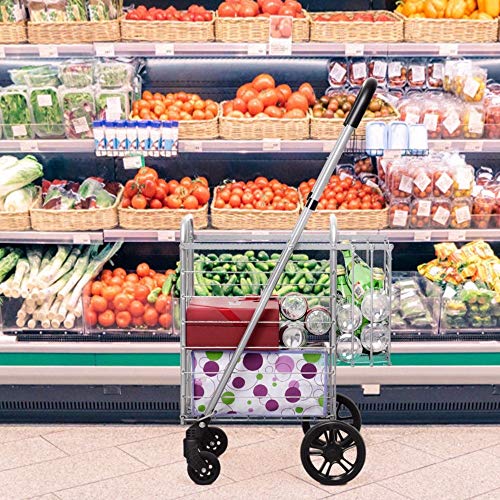 BCGT 2020 New Folding Shopping Cart Jumbo Basket Rolling Utility Trolley Adjustable Handle