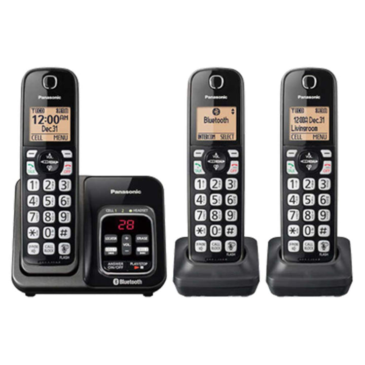 Panasonic 3 Hand Set DECT 6.0 Digital Phone System with Link2Cell - Bluetooth - Remote Voice Assist to Siri, Google Now