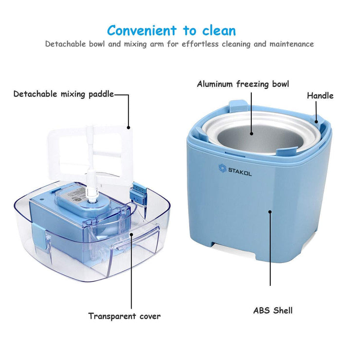 Blue Frozen Desserts Self-Starting Motor 1.6-Quart Bowl Large Chute Detachable Bowl Paddle See-Through Cover Compact Convenient Automatic Ice Cream Making Tool