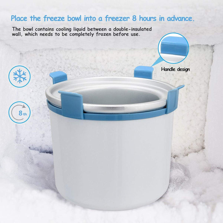 Blue Frozen Desserts Self-Starting Motor 1.6-Quart Bowl Large Chute Detachable Bowl Paddle See-Through Cover Compact Convenient Automatic Ice Cream Making Tool