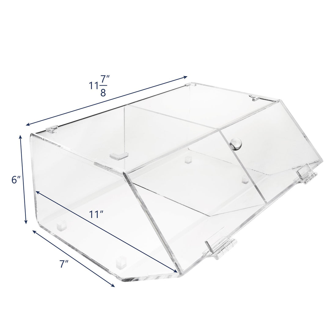 Ikee Design Acrylic Stackable Bakery Display Case Storage Holder Stand for Bagels w/A Hinged Slanted Door & A Divider