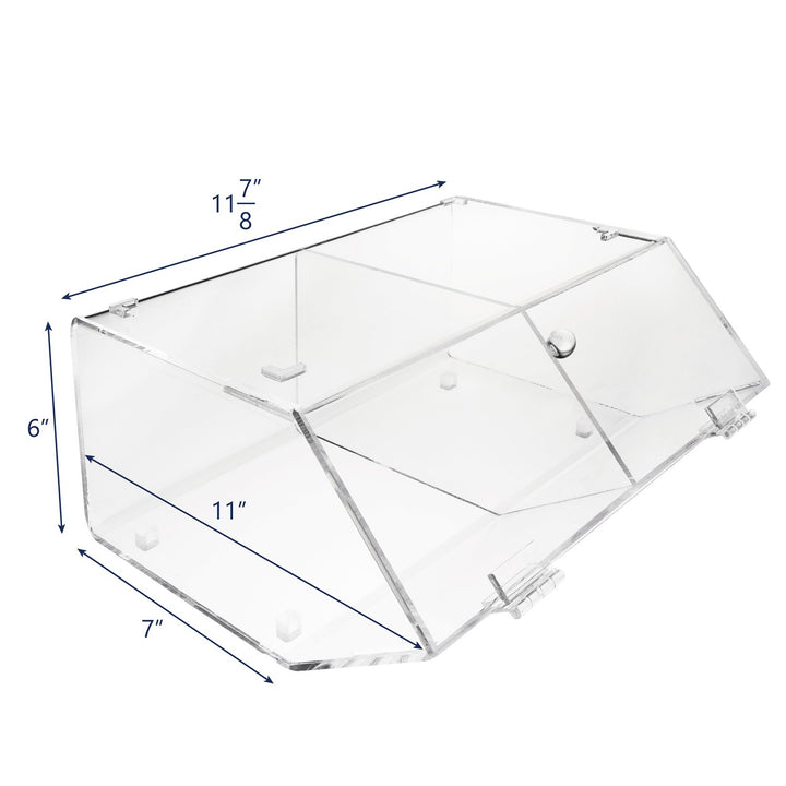 Ikee Design Acrylic Stackable Bakery Display Case Storage Holder Stand for Bagels w/A Hinged Slanted Door & A Divider