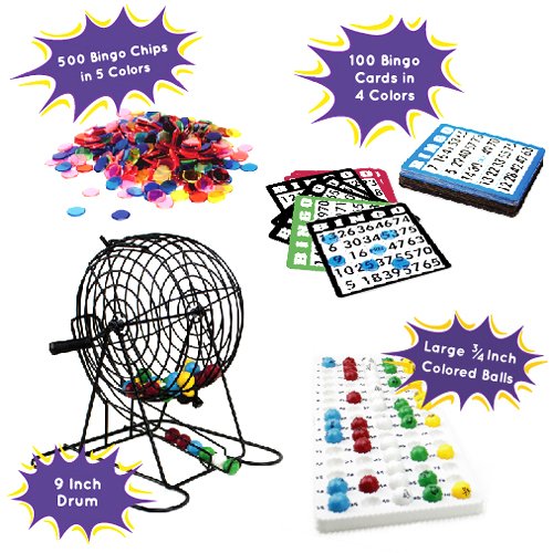 Royal Bingo Supplies Jumbo Bingo Game with 100 Bingo Cards, 500 Bingo Chips and 9'' Drum