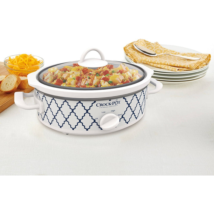 Crock-Pot Casserole Crock Mini Oval Slow Cooker, 2.5-Quart, Blue White/Trellis