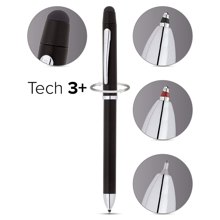 Cross Tech3+ Multifunctional Pen/Pencil, Medium Point, 1.0 mm, Black/Chrome, Assorted Ink Colors