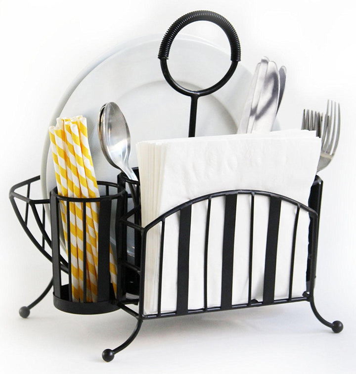 Mesa Delaware Collection Flatware Organizer and Picnic Caddy Carry All, Matte Black