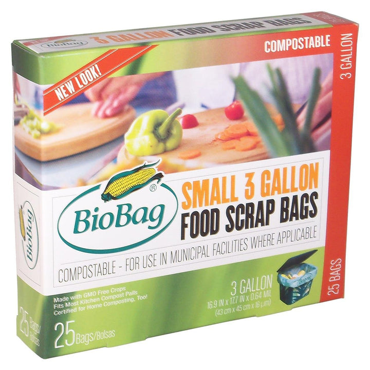 BioBag Food Waste Compostable Bags (3 Gallon), 25-Count Boxes (Pack of 4)