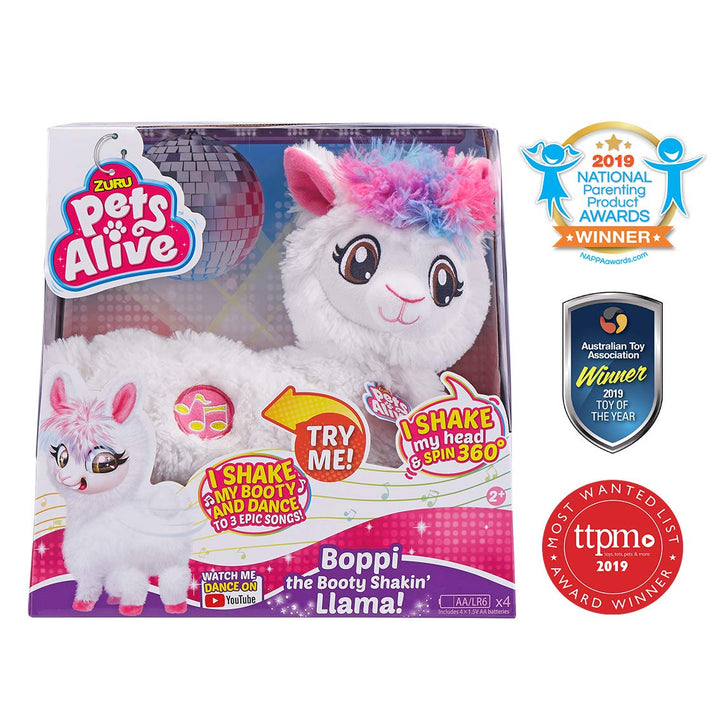 PETS ALIVE Boppi The Booty Shakin Llama Battery-Powered Dancing Robotic Toy by Zuru, White