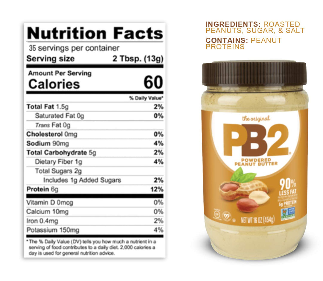 Bell Plantation PB2 Powdered Peanut Butter, 1 lb Jar (2-Pack)