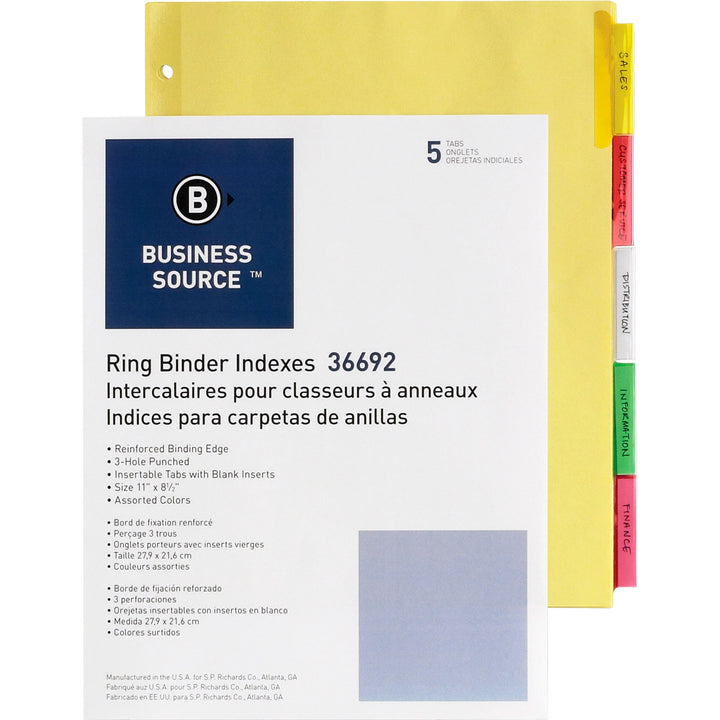 Business Source Ring Binder Index Dividers - Set of 5 Multicolored Tabs (36692)