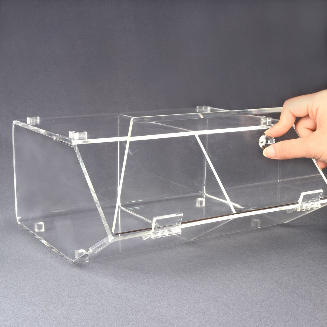 Ikee Design Acrylic Stackable Bakery Display Case Storage Holder Stand for Bagels w/A Hinged Slanted Door & A Divider