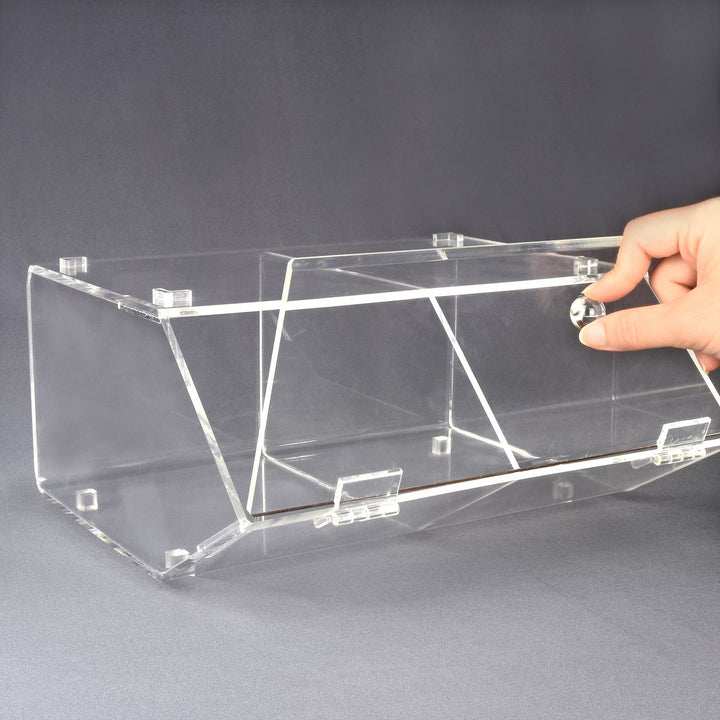 Ikee Design Acrylic Stackable Bakery Display Case Storage Holder Stand for Bagels w/A Hinged Slanted Door & A Divider