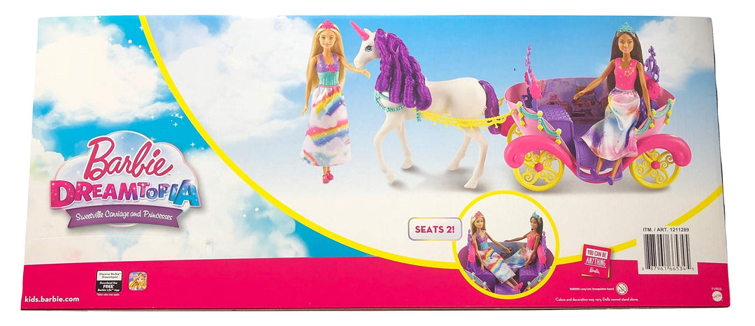 Barbie Dreamtopia Sweetville Carriage and Barbie Doll Princesses Playset with 2 Barbie Dolls