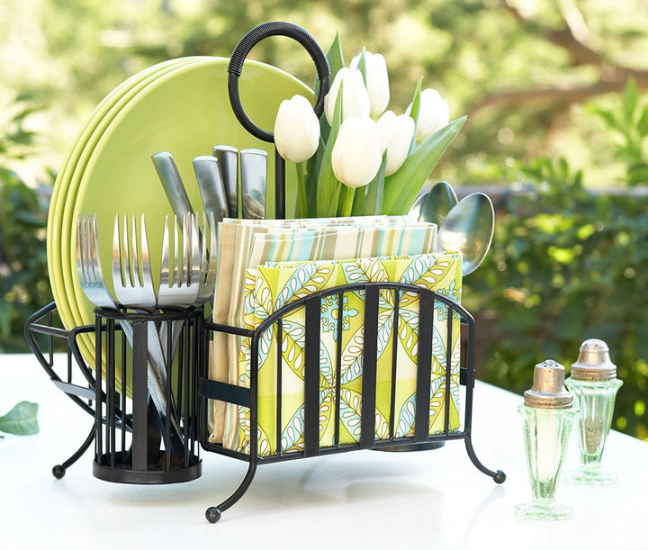 Mesa Delaware Collection Flatware Organizer and Picnic Caddy Carry All, Matte Black