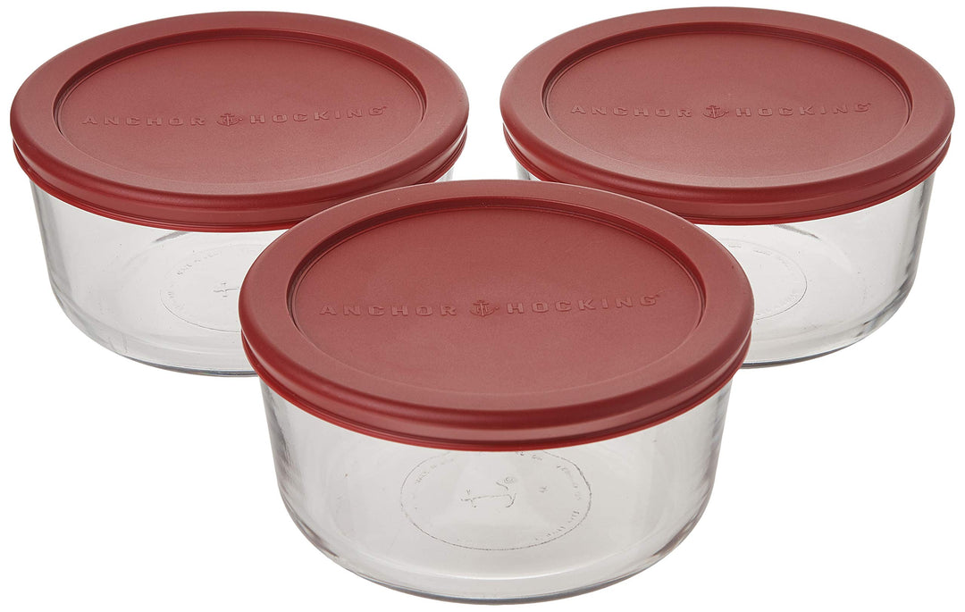 Anchor Hocking 4 Cup Food Storage Containers with Red Lids