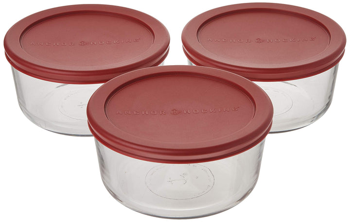 Anchor Hocking 4 Cup Food Storage Containers with Red Lids