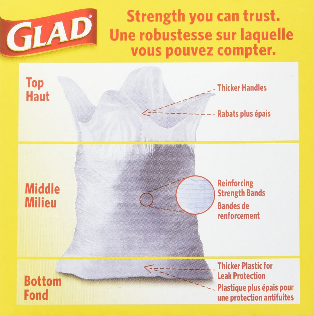 Glad White Garbage Bags - Large 34 Litres - Easy-Tie Handles, with Febreze Freshness, 40 Trash Bags