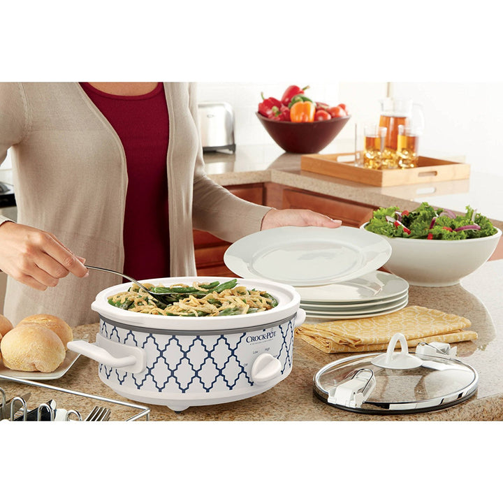 Crock-Pot Casserole Crock Mini Oval Slow Cooker, 2.5-Quart, Blue White/Trellis