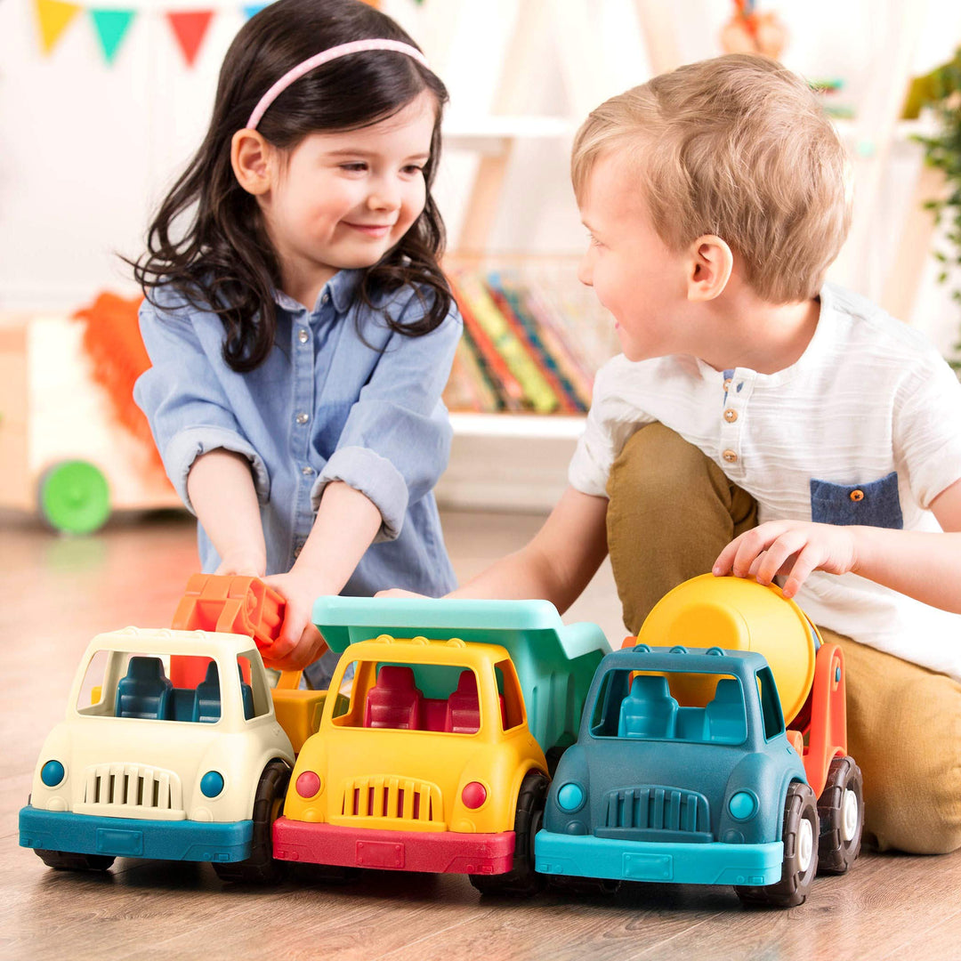 Wonder Wheels - Dump Truck, Tow Truck, Cement Truck - Toy Truck Combo Set for Toddlers Age 1 and Up (3 pc).