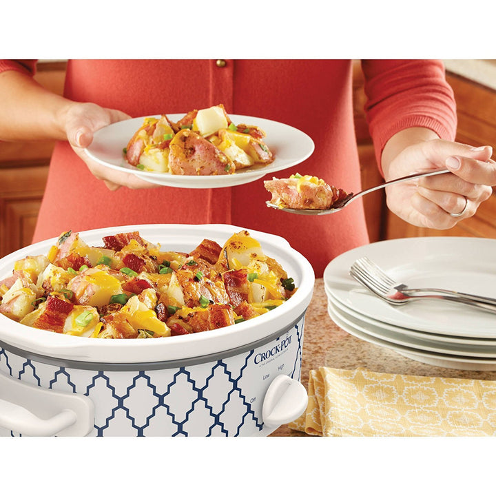 Crock-Pot Casserole Crock Mini Oval Slow Cooker, 2.5-Quart, Blue White/Trellis