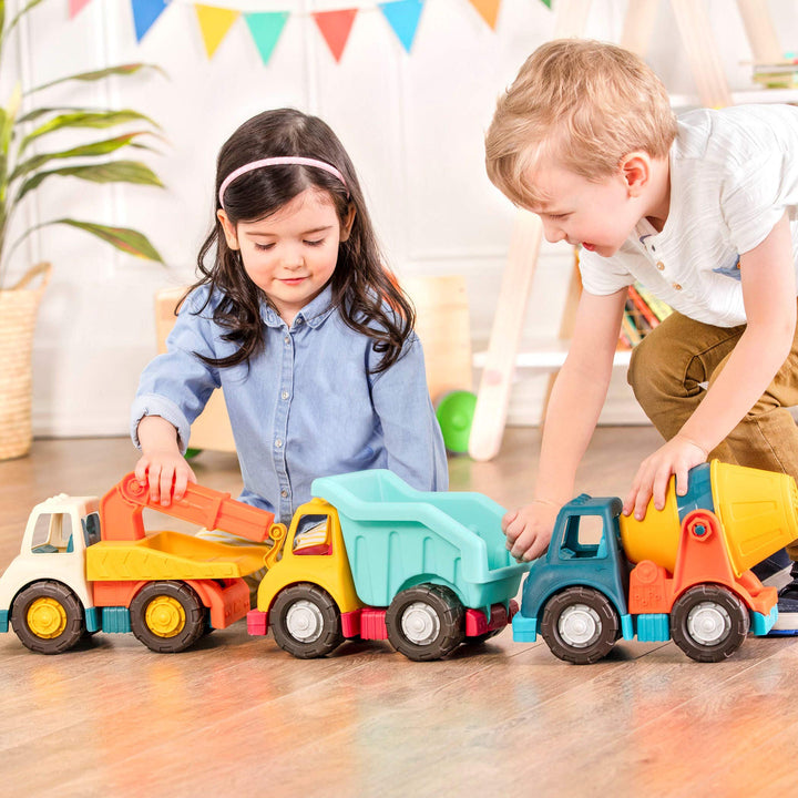 Wonder Wheels - Dump Truck, Tow Truck, Cement Truck - Toy Truck Combo Set for Toddlers Age 1 and Up (3 pc).