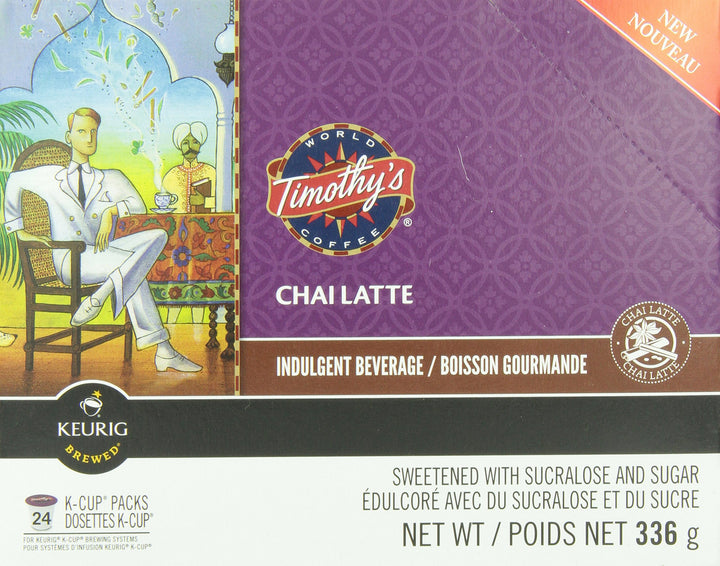 Timothy's World Coffee Chai Latte K-Cups for Keurig Brewers 24 Count